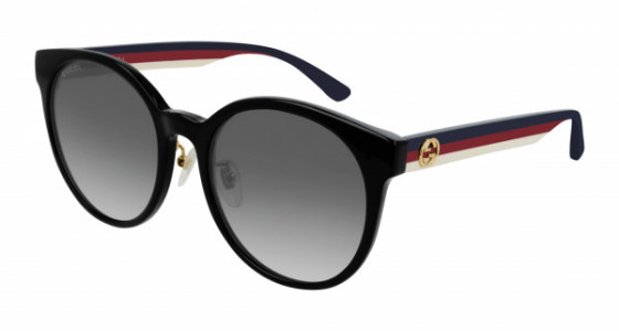 Gucci GG0416SK Sunglasses, 002 - BLACK with MULTICOLOR temples and GREY lenses