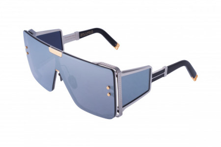 Balmain WONDER BOY Sunglasses, Silver- Shiny Navy  w/ Shield:Solid Dark Grey- Silver Mirror -AR  and Side Shield: Solid Grey- Silver Mirror AR