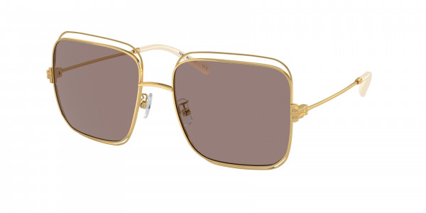 Tory Burch TY6107 Sunglasses, 33437N SHINY GOLD LIGHT PURPLE BROWN (GOLD)