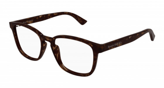 Alexander McQueen AM0462O Eyeglasses, 002 - HAVANA with TRANSPARENT lenses