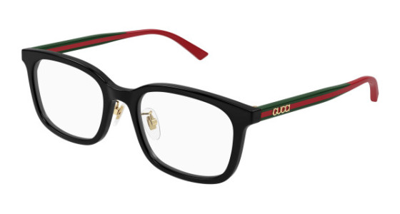 Gucci GG1873OK Eyeglasses, 001 - BLACK with GREEN temples and TRANSPARENT lenses