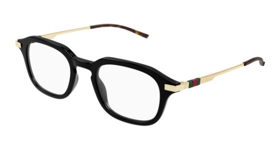 Gucci GG1891O Eyeglasses, 001 - BLACK with GOLD temples and TRANSPARENT lenses
