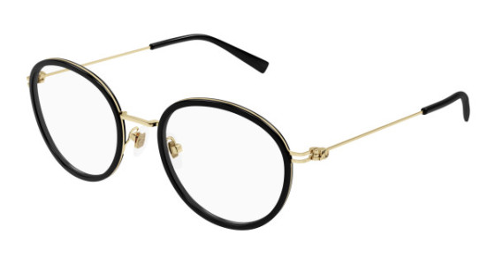 Gucci GG1851O Eyeglasses, 001 - BLACK with GOLD temples and TRANSPARENT lenses