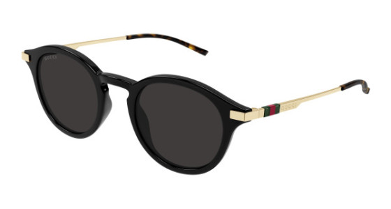 Gucci GG1890S Sunglasses, 001 - BLACK with GOLD temples and GREY lenses