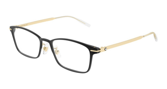 Montblanc MB0449OJ Eyeglasses, 001 - BLACK with GOLD temples and TRANSPARENT lenses