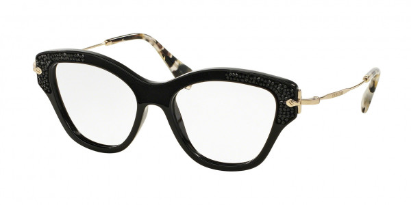Miu Miu MU 07OV Eyeglasses, 1AB1O1 BLACK (BLACK)