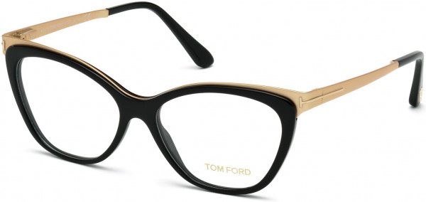 Tom Ford FT5374 Eyeglasses, 001 - Shiny Black, Shiny Brushed Rose Gold