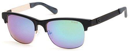 Guess GU-6859 Sunglasses, 02Q - Matte Black / Green Mirror