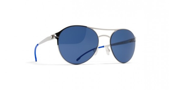 Mykita SPARROW Sunglasses, SHINY SILVER - LENS: SAPPHIRE BLUE SOLID