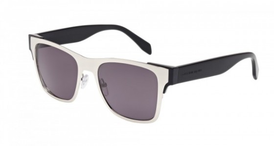 Alexander McQueen AM0011S Sunglasses, SILVER with BLACK temples and SMOKE lenses