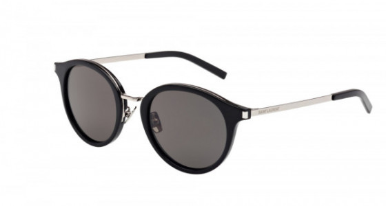 Saint Laurent SL 57 Sunglasses, 002 - BLACK with SILVER temples and SMOKE lenses