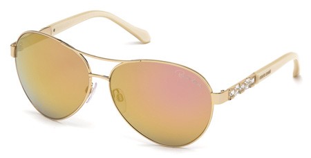 Roberto Cavalli MERGA Sunglasses, 28G - Shiny Rose Gold / Brown Mirror