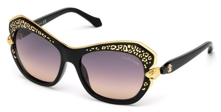 Roberto Cavalli TAYGETA Sunglasses, 01B - Shiny Black / Gradient Smoke
