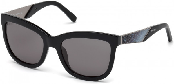 Swarovski SK0125 Sunglasses, 01E - Shiny Black  / Brown