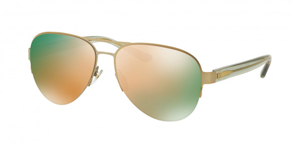 Tory Burch TY6048 Sunglasses, 3146R5 SATIN GOLD/BOTTLE GREEN (GOLD)