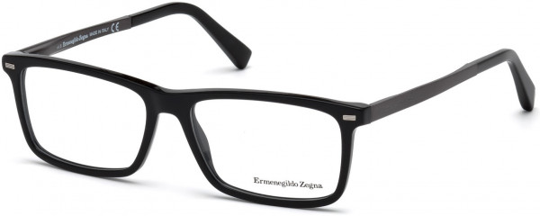 Ermenegildo Zegna EZ5074 Eyeglasses, 001 - Shiny Black, Semi-Shiny Satin Dark Ruthenium