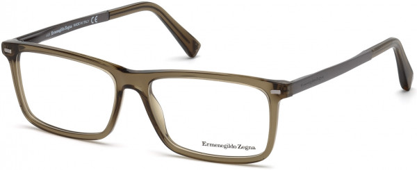 Ermenegildo Zegna EZ5074 Eyeglasses, 096 - Shiny Transparent Dark Green, Semi-Shiny Satin Light Ruthenium