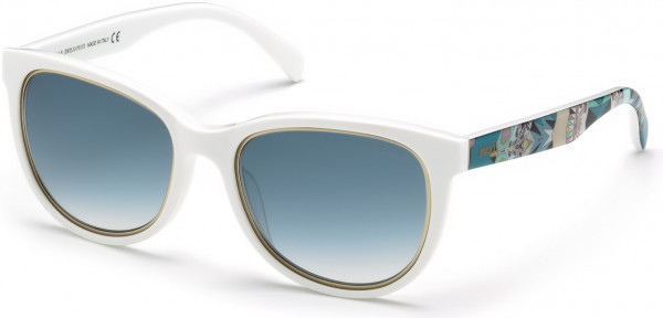 Emilio Pucci EP0027 Sunglasses, 21P - Shiny White, Lt. Blue Ribbons Print, Pale Gold/ Grad. Turquoise Lenses