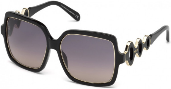 Emilio Pucci EP0040 Sunglasses, 01B - Black, Pale Gold/ Gradient Smoke To Sand Lenses