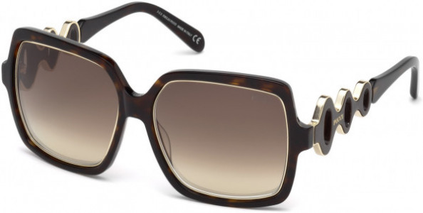 Emilio Pucci EP0040 Sunglasses, 52F - Dark Havana, Pale Gold, Dark Brown/ Gradient Brown Flash Lenses