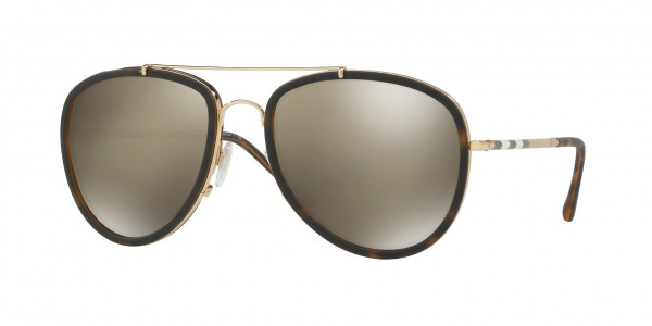 Burberry BE3090Q Sunglasses, 10525A BRUSHED GOLD/MT DARK HAVANA LI (TORTOISE)