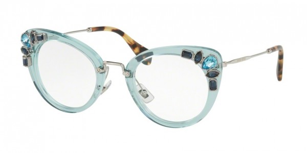 Miu Miu MU 05PV Eyeglasses, VAA1O1 TRANSPARENT AZURE (LIGHT BLUE)