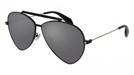 Alexander McQueen AM0058S Sunglasses, 001 - BLACK with SILVER temples and SILVER lenses