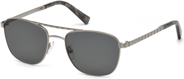 Ermenegildo Zegna EZ0071 Sunglasses, 14A - Shiny Natural Titanium, Stripped Grey/ Dark Grey