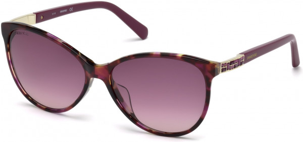 Swarovski SK0123-H Sunglasses, 56Z - Fuchsia Havana,  Gold Metal Insert, Amethyst Stone / Grad. Purple Lens