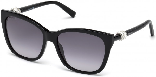 Swarovski SK0129 Sunglasses, 01B - Shiny Black  / Gradient Smoke