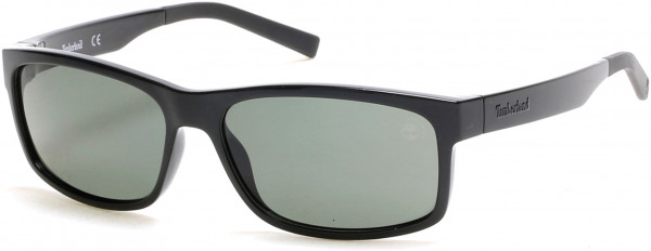 Timberland TB9104 Sunglasses, 01R - Shiny Black, Black Rubber Tips / Green Lenses