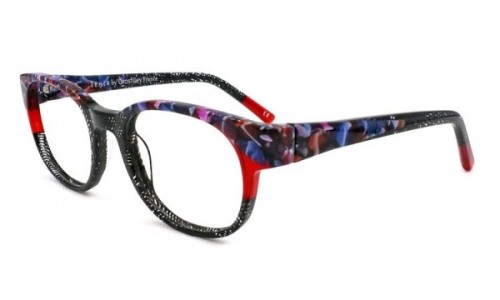 Tehia T50028 Eyeglasses, C01 Black Dot Burgundy Mosaic