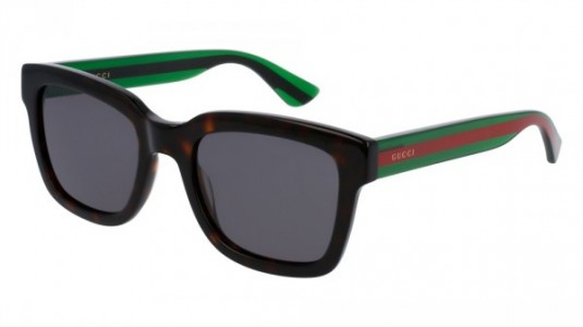 Gucci GG0001S Sunglasses, 003 - HAVANA with GREEN temples and GREY lenses