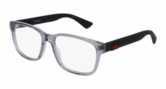 Gucci GG0011O Eyeglasses, 007 - GREY with BLACK temples and TRANSPARENT lenses