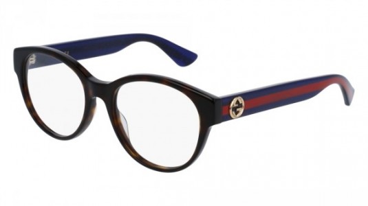 Gucci GG0039O Eyeglasses, 003 - HAVANA with BLUE temples