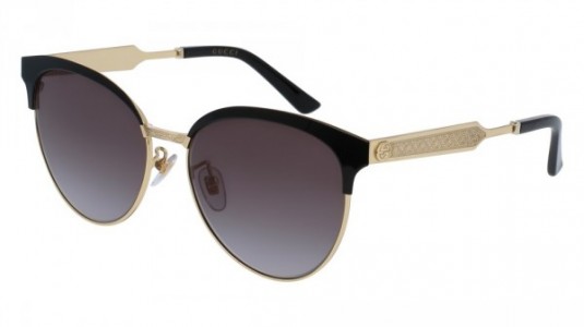 Gucci GG0074S Sunglasses, 002 - BLACK with GOLD temples and GREY lenses