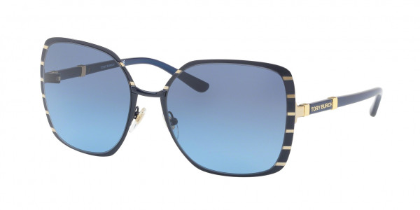 Tory Burch TY6055 Sunglasses, 32168F MIDNIGHT NAVY/GOLD STRIPE BLUE (BLUE)