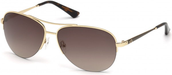 Guess GU7468 Sunglasses, 32F - Gold, Matte Brown Over Shiny Gold, Brown Gradient Lens