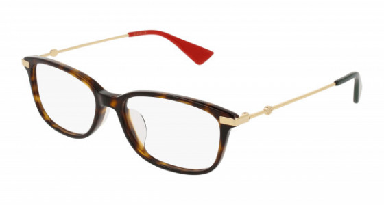 Gucci GG0112OA Eyeglasses, 002 - HAVANA with GOLD temples and TRANSPARENT lenses