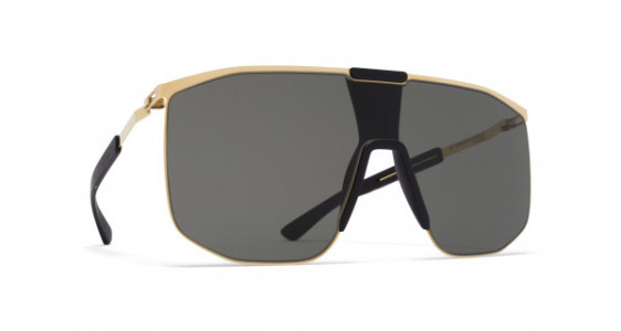 Mykita Mylon YARROW Sunglasses, MH16 GOLD/PITCH BLACK - LENS: DARK GREY SOLID