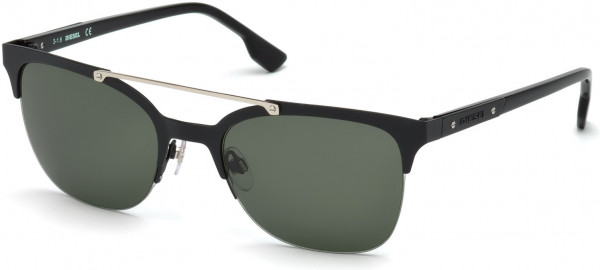 Diesel DL0215 Sunglasses, 02A - Matte Black, Shiny Black Temple, Green Lenses