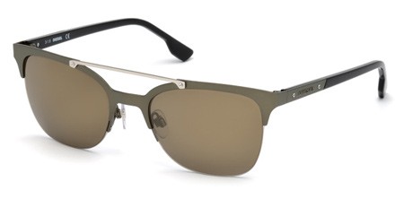 Diesel DL0215 Sunglasses, 97G - Matte Dark Green, Shiny Black Temple, Roviex And Flash Gold Lenses