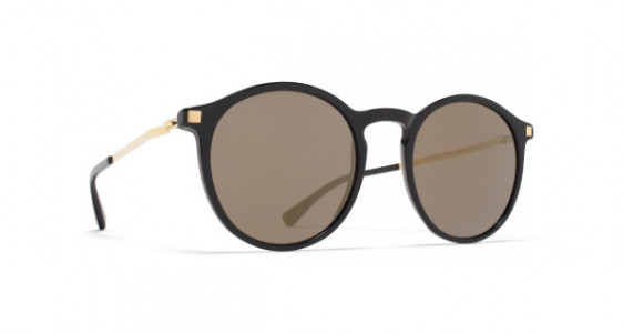 Mykita OKI Sunglasses, C6 BLACK/GLOSSY GOLD - LENS: BRILLIANT GREY SOLID