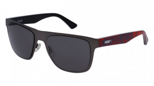 Puma PU0069S Sunglasses, RUTHENIUM with RED temples and SMOKE lenses