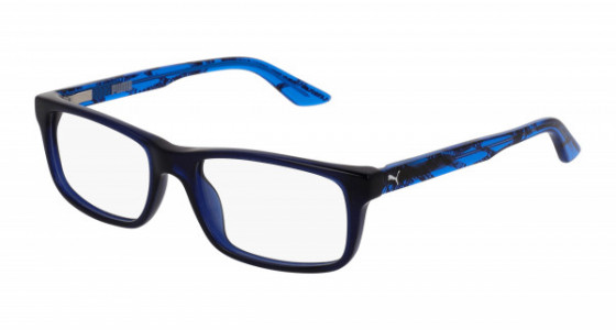 Puma PJ0009O Eyeglasses, 002 - BLUE with LIGHT-BLUE temples and TRANSPARENT lenses