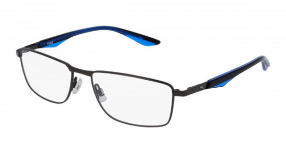 Puma PU0065O Eyeglasses, 008 - GUNMETAL with BLUE temples and TRANSPARENT lenses