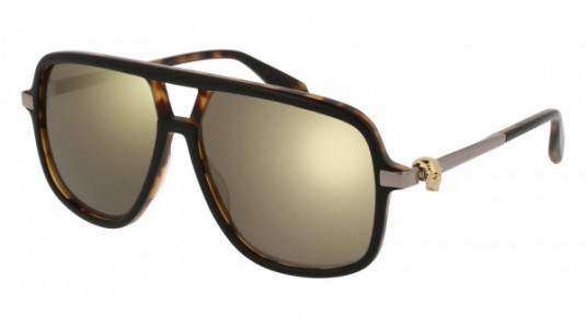 Alexander McQueen AM0080S Sunglasses, 001 - BLACK with RUTHENIUM temples and BRONZE lenses