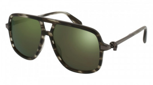 Alexander McQueen AM0080S Sunglasses, 004 - HAVANA with RUTHENIUM temples and GREEN lenses