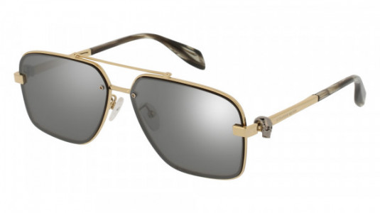 Alexander McQueen AM0081S Sunglasses, 001 - GOLD with SILVER lenses