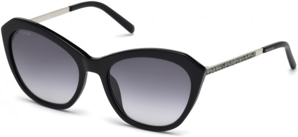 Swarovski SK0143 Sunglasses, 01B - Shiny Black / Gradient Smoke Lenses